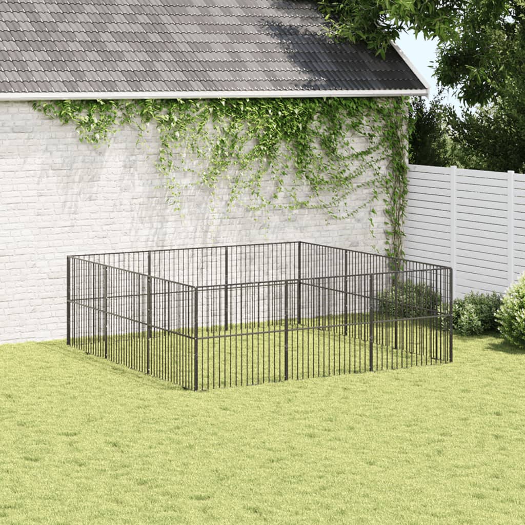 hundegård 12 paneler galvaniseret stål sort