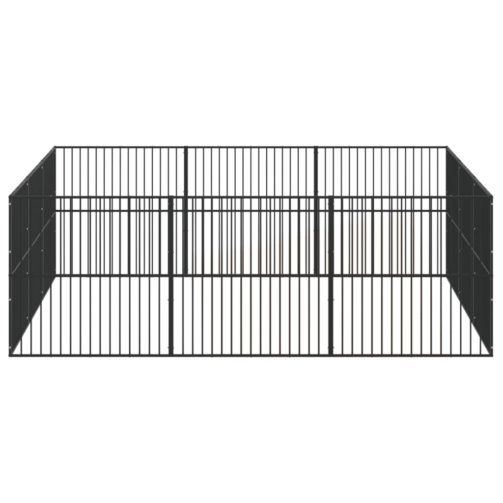 hundegård 12 paneler galvaniseret stål sort
