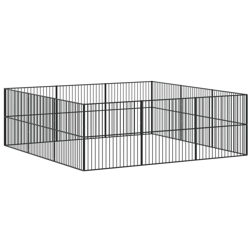 hundegård 12 paneler galvaniseret stål sort
