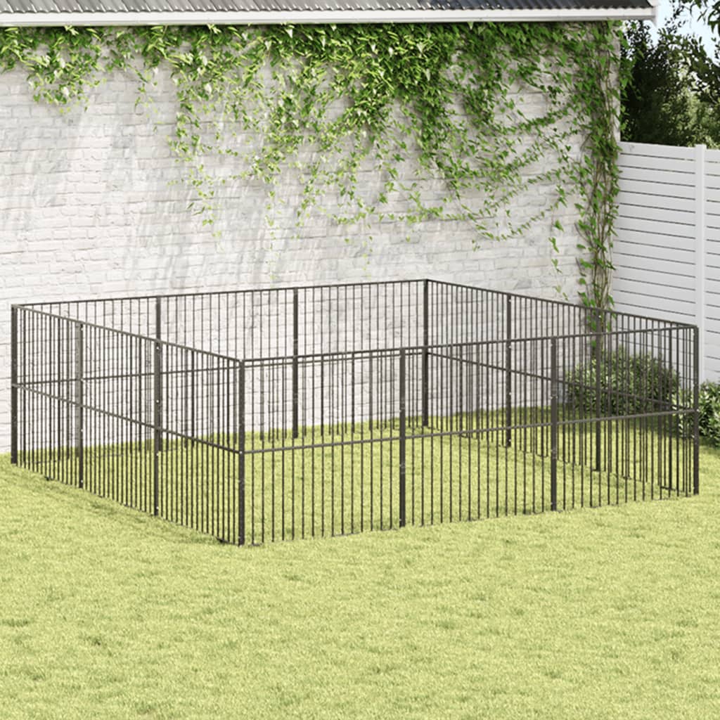 hundegård 12 paneler galvaniseret stål sort