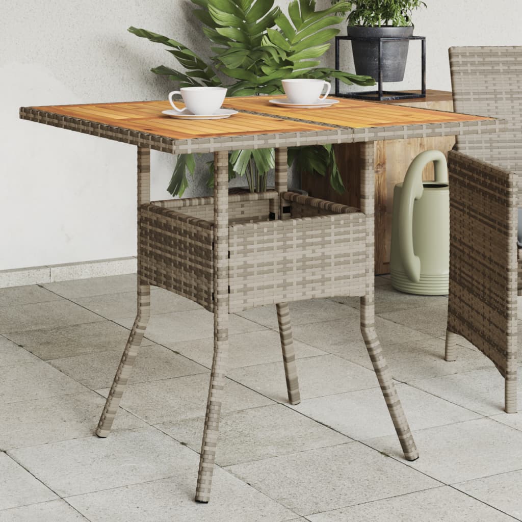 havebord med akacietop 80x80x75 cm polyrattan grå billede