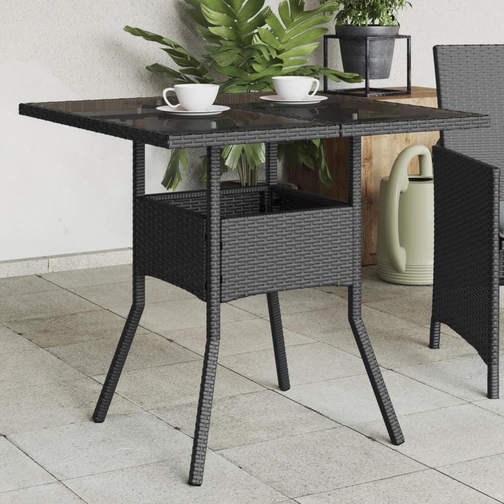 havebord med glastop 80x80x75 cm polyrattan sort billede