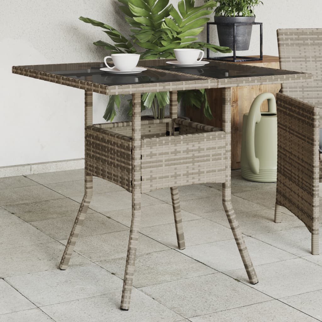 havebord med glastop 80x80x75 cm polyrattan grå billede