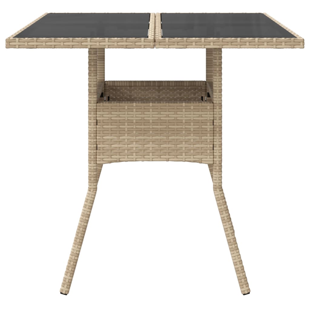 havebord med glastop 80x80x75 cm polyrattan beige