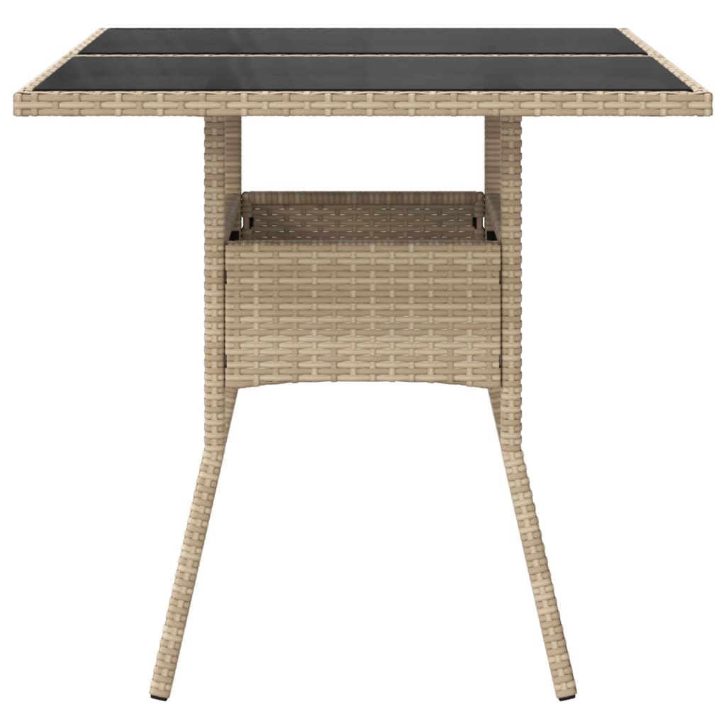 havebord med glastop 80x80x75 cm polyrattan beige