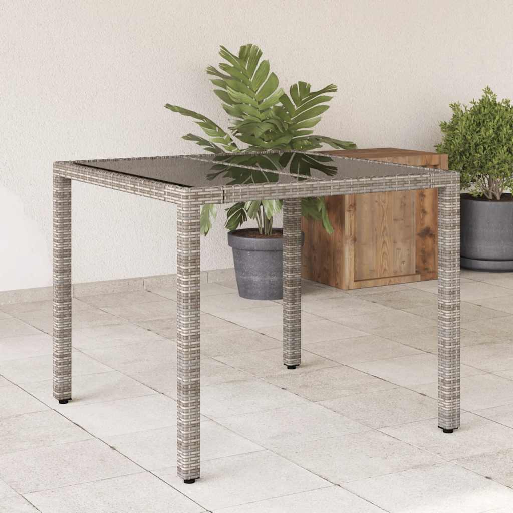 havebord med glastop 90x90x75 cm polyrattan grå billede