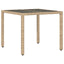 havebord med glastop 90x90x75 cm polyrattan beige