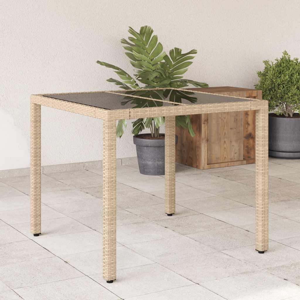 havebord med glastop 90x90x75 cm polyrattan beige billede