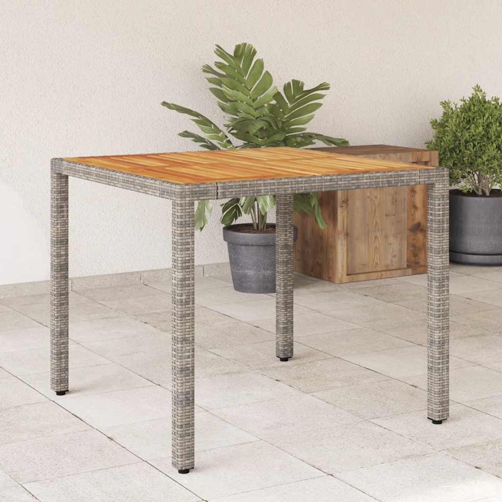 havebord med akacietop 90x90x75 cm polyrattan grå billede