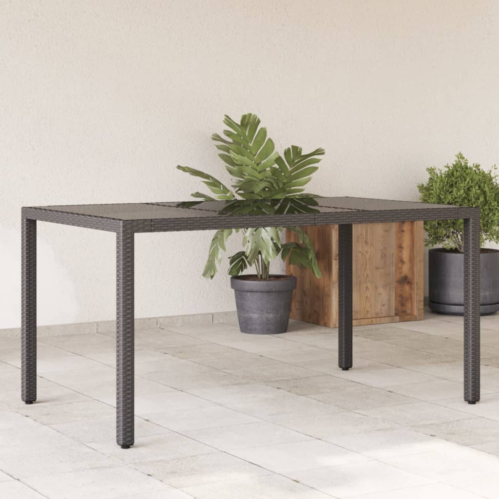 havebord med glastop 150x90x75 cm polyrattan sort billede