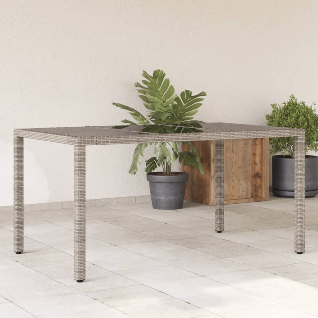 havebord med glastop 150x90x75 cm polyrattan grå billede