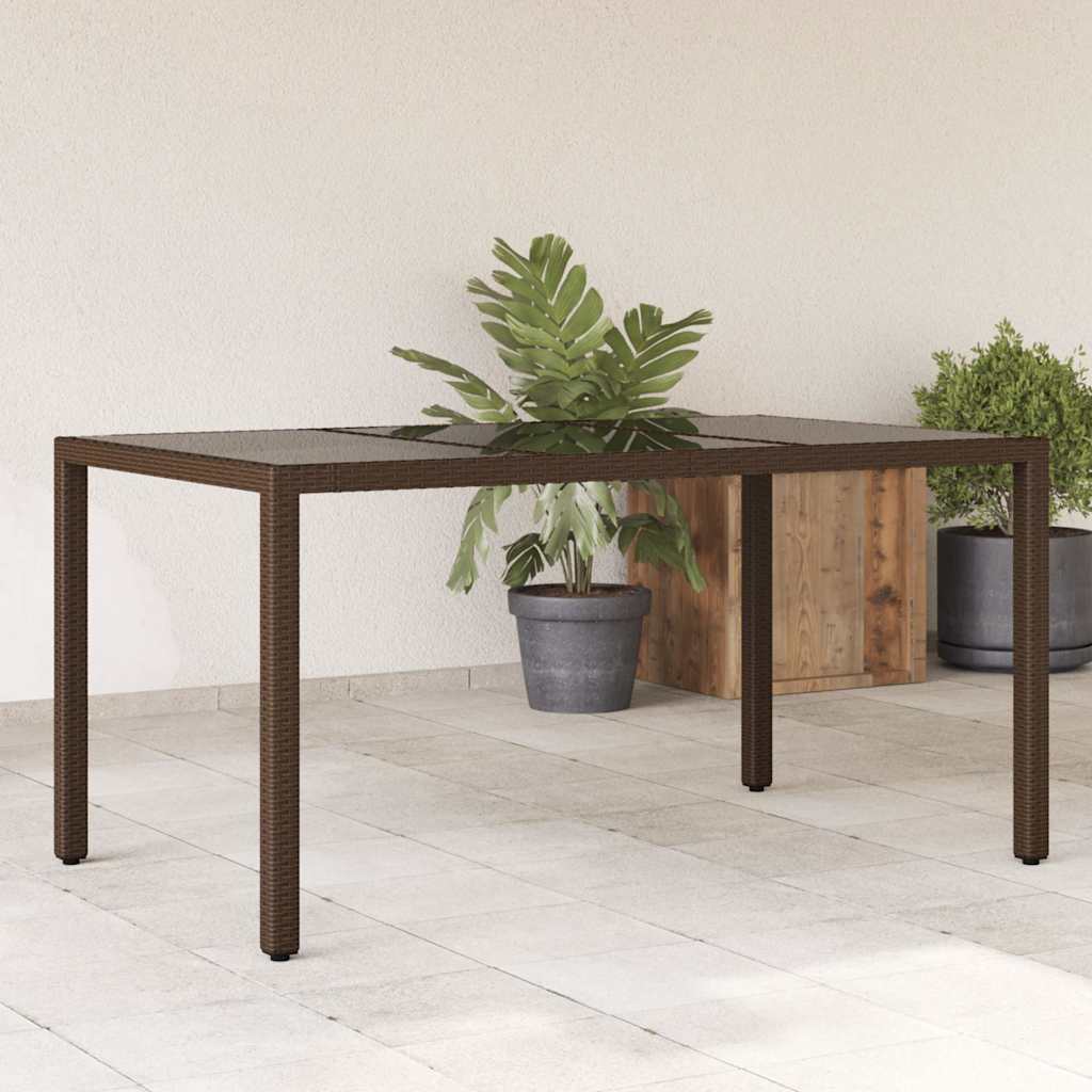 havebord med glastop 150x90x75 cm polyrattan brun billede
