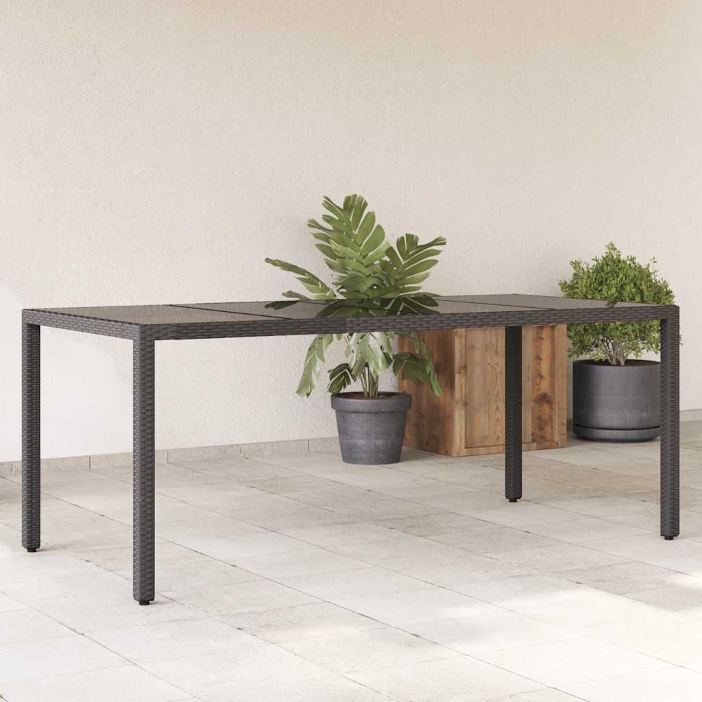 havebord med glastop 150x90x75 cm polyrattan sort billede