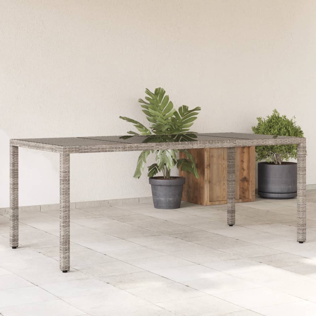 havebord med glastop 190x90x75 cm polyrattan grå billede