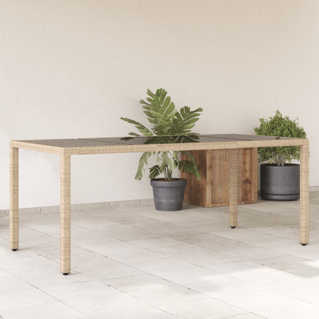 havebord med glastop 190x90x75 cm polyrattan beige billede