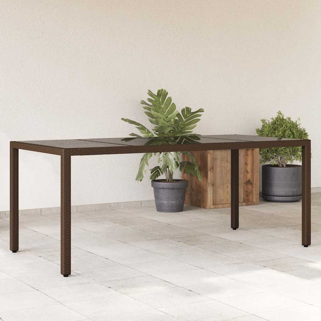 havebord med glastop 190x90x75 cm polyrattan brun billede