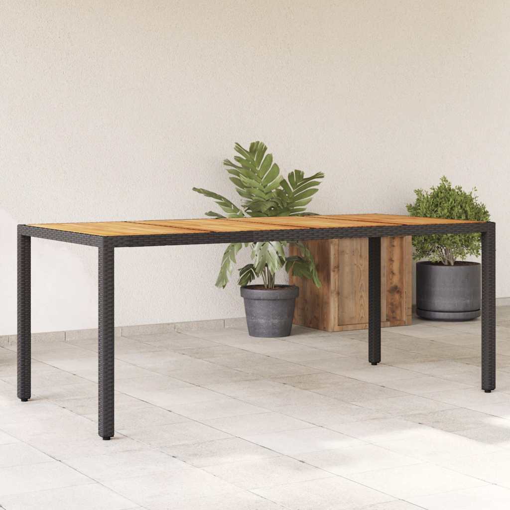 havebord med akacietop 190x90x75 cm polyrattan sort billede