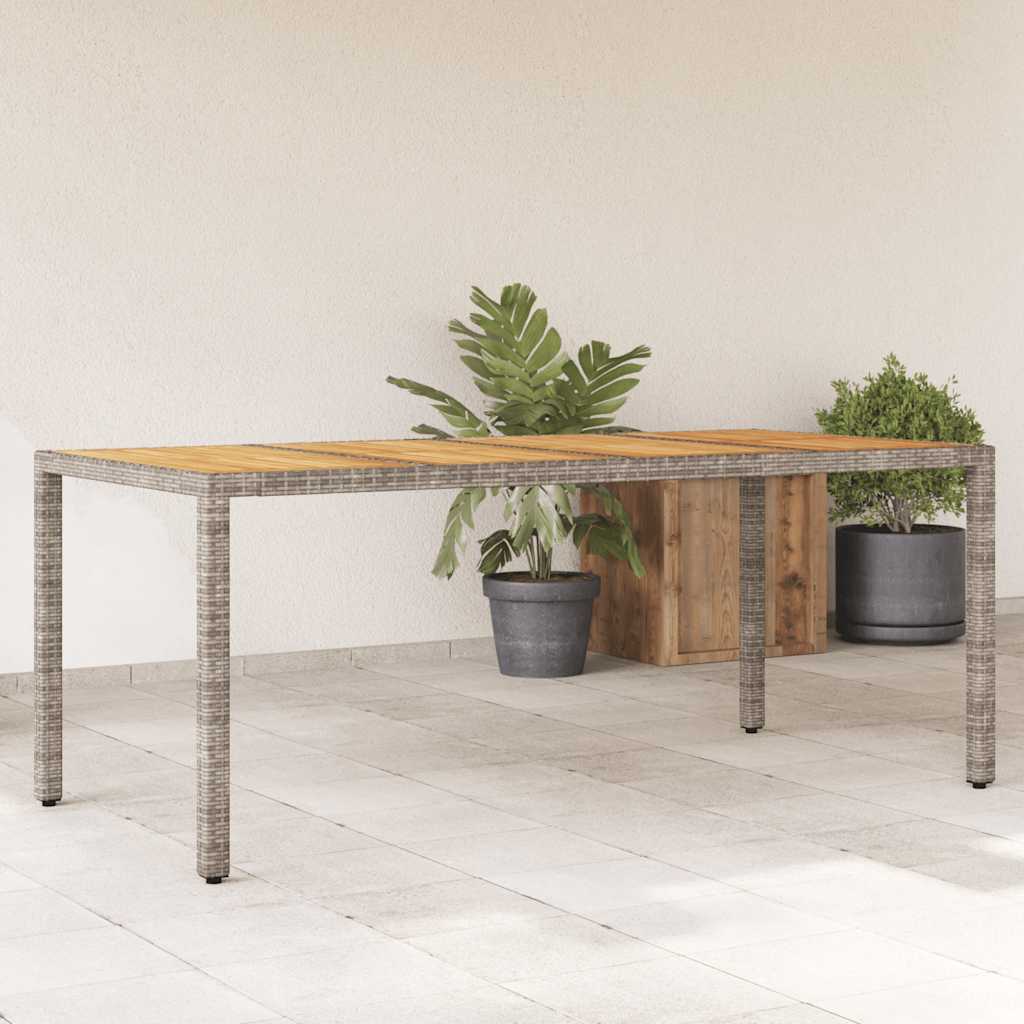 havebord med akacietop 190x90x75 cm polyrattan grå billede