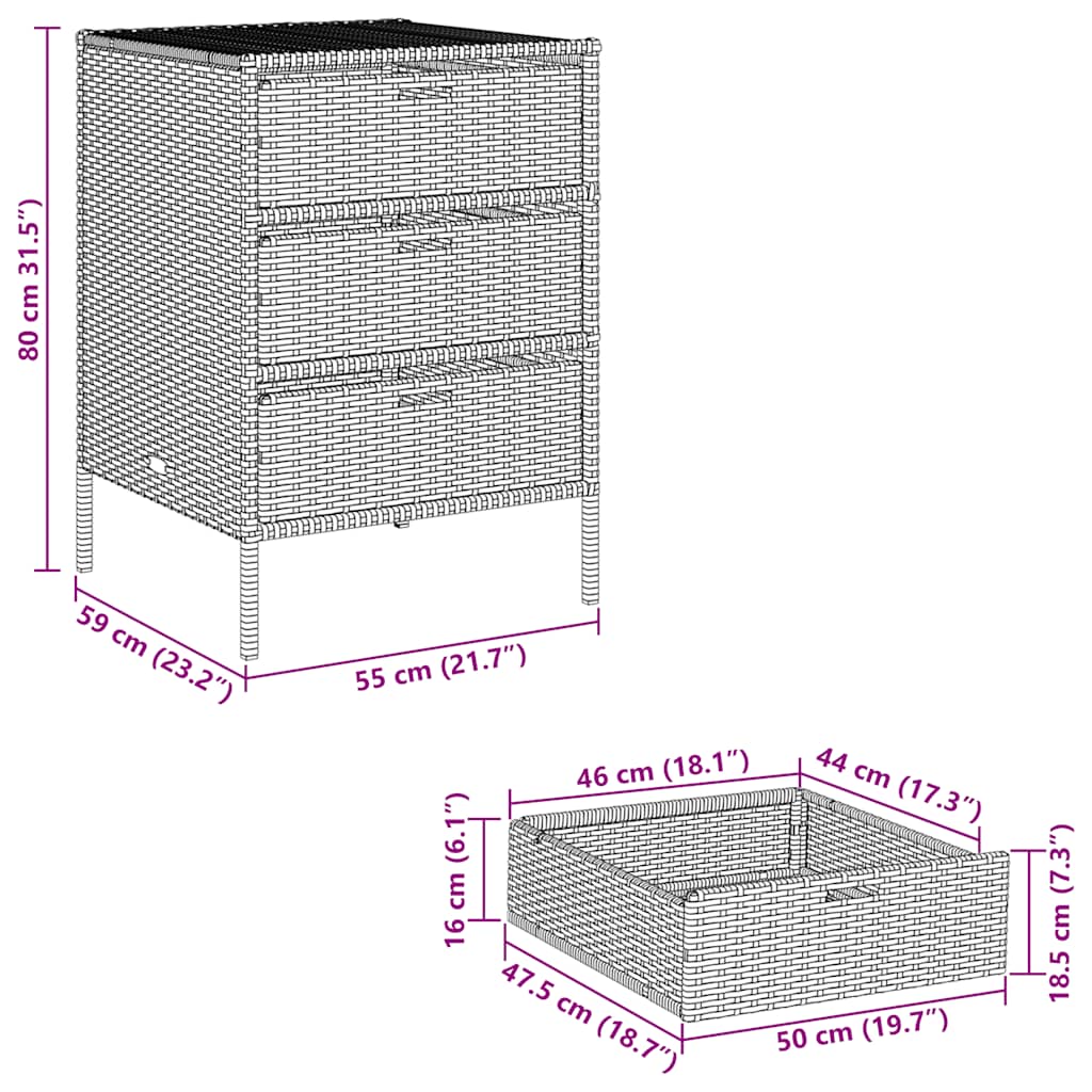 opbevaringsskab til haven 55x59x80 cm polyrattan grå