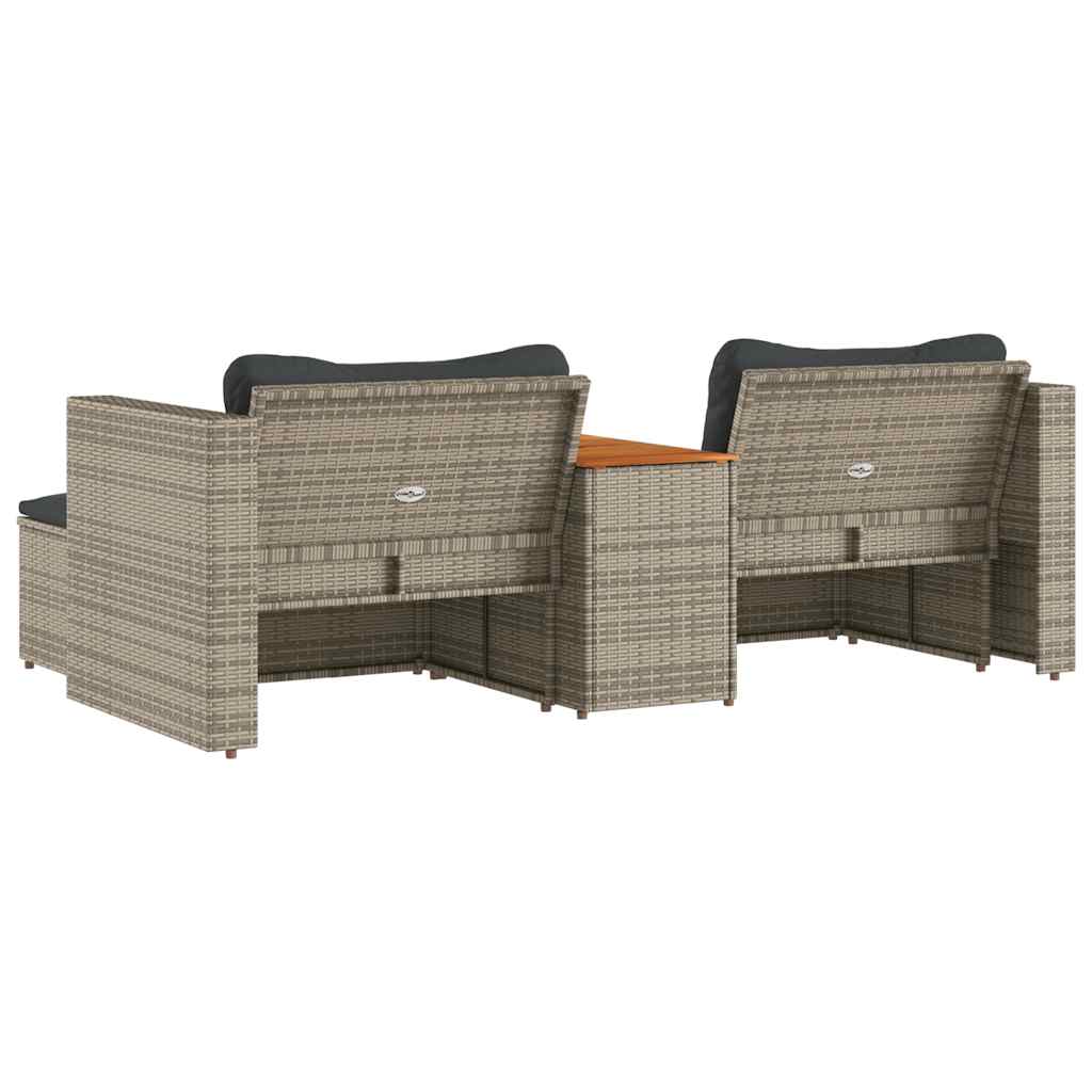 sofasæt 5 dele med hynder polyrattan akacietræ grå