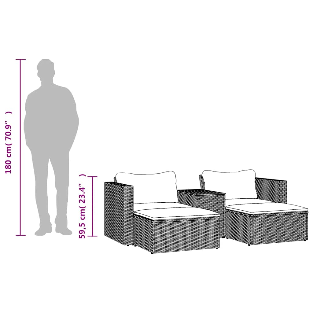 sofasæt 5 dele med hynder polyrattan akacietræ grå