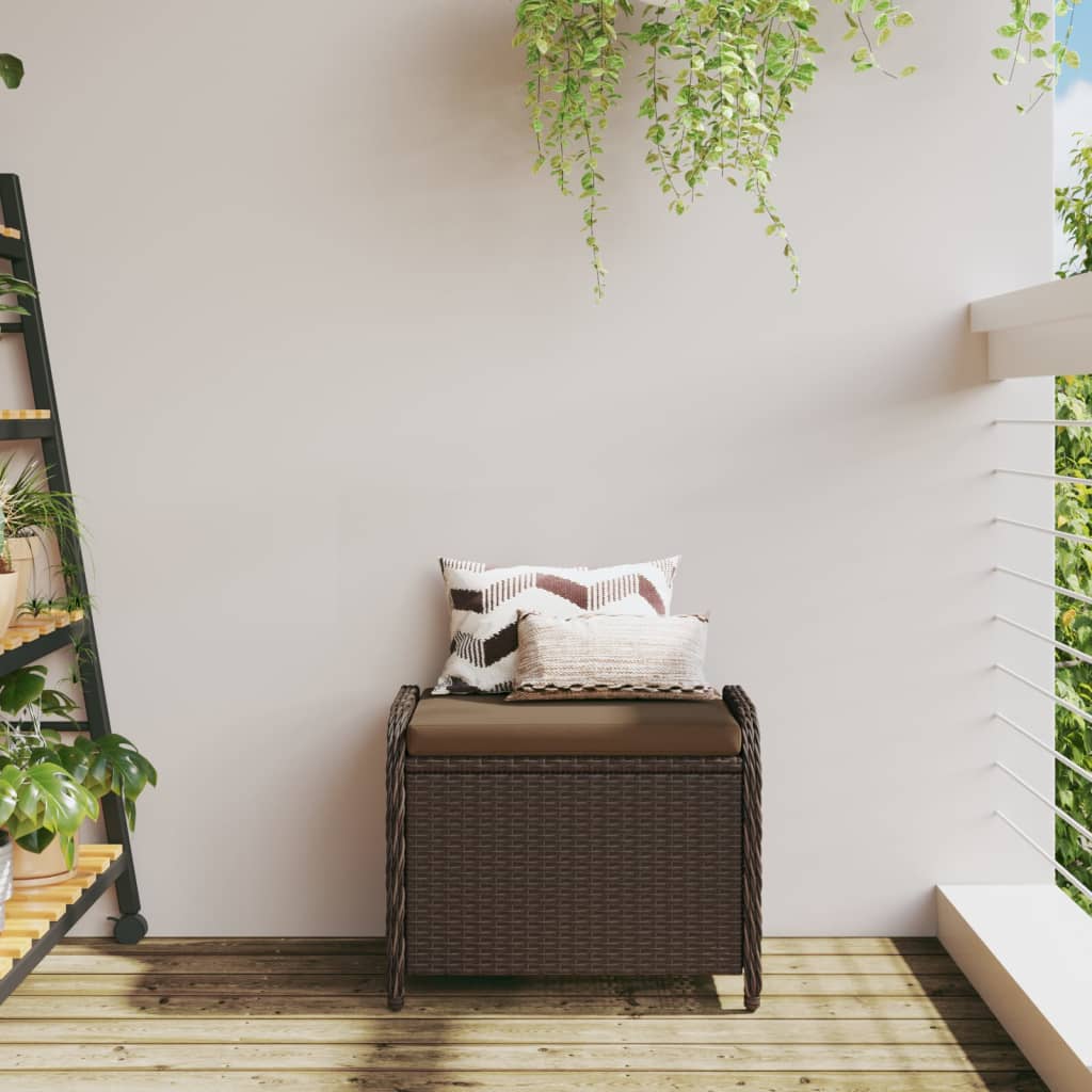 haveskammel med hynde 58x46x46 cm polyrattan brun