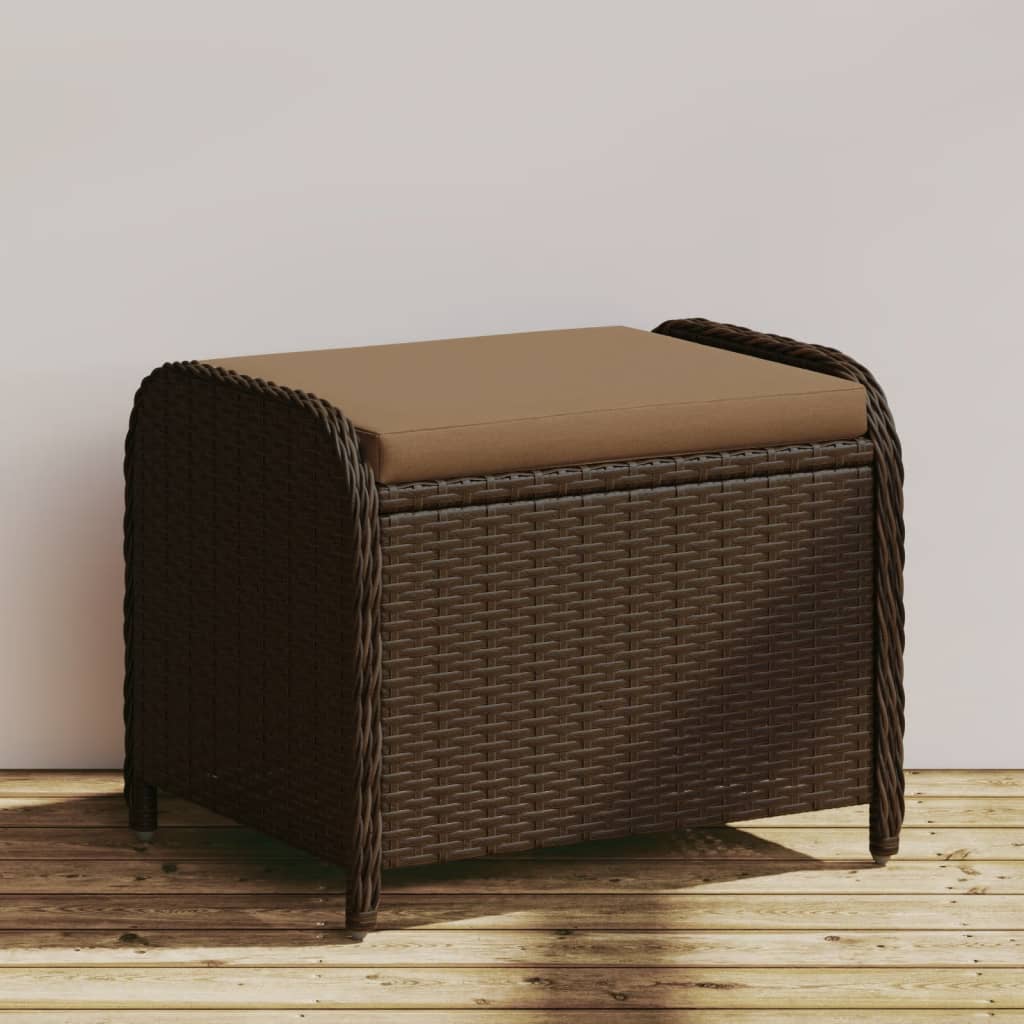 haveskammel med hynde 58x46x46 cm polyrattan brun billede