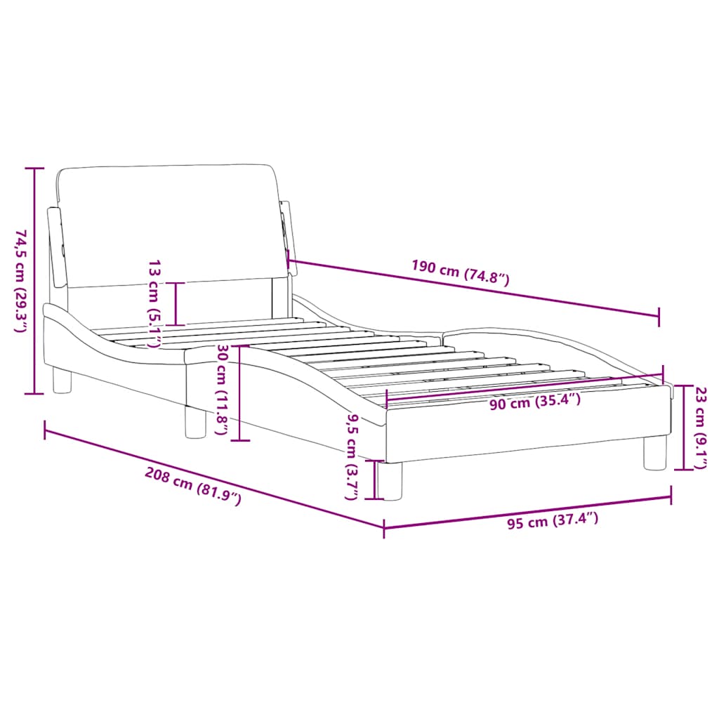 sengeramme med sengegavl Dover Creme 90x190 cm Stof
