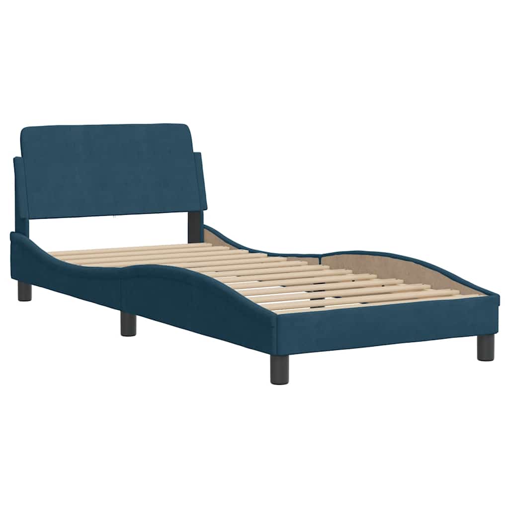 sengeramme med sengegavl Dover 90x190 cm fløjl blå