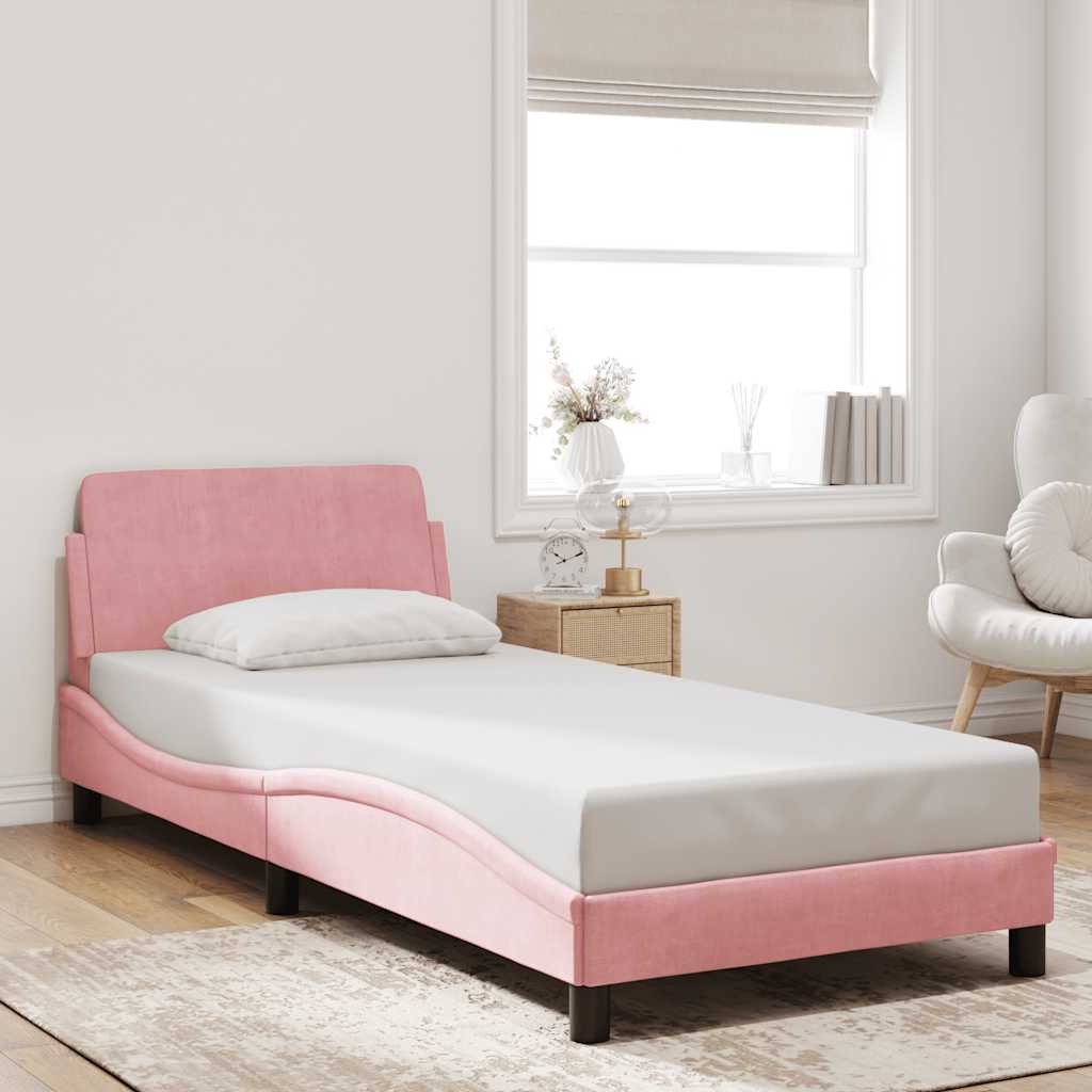 sengeramme med sengegavl Dover Pink 90x190 cm Fløjl