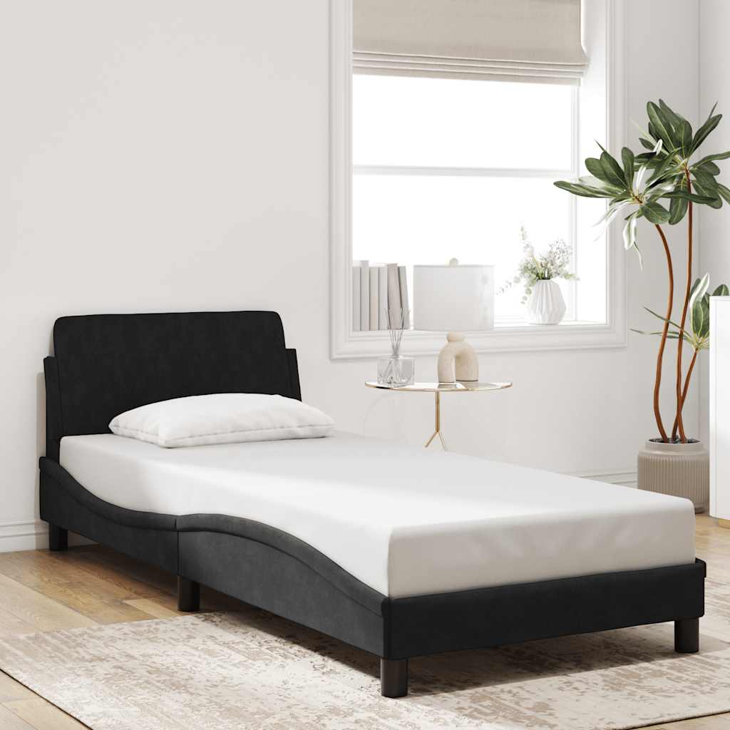 sengeramme med sengegavl Dover Sort 90x200 cm Fløjl