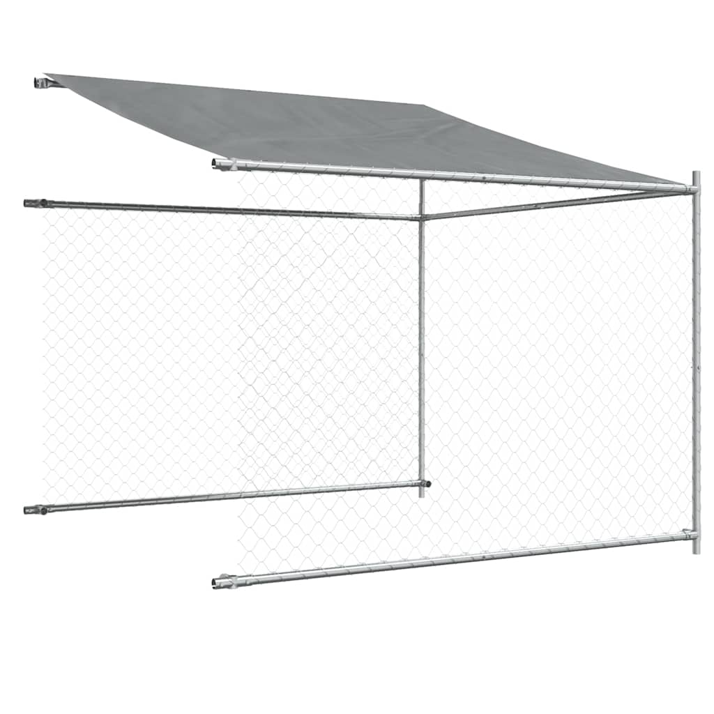 hundegård med tag og låge 10x2x2 m galvaniseret stål grå