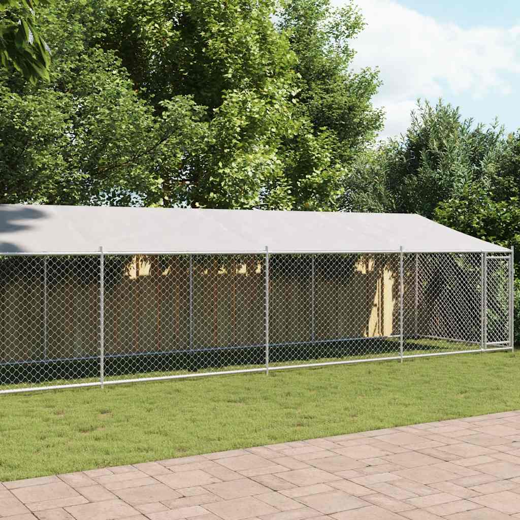 hundegård med tag og låge 10x2x2 m galvaniseret stål grå