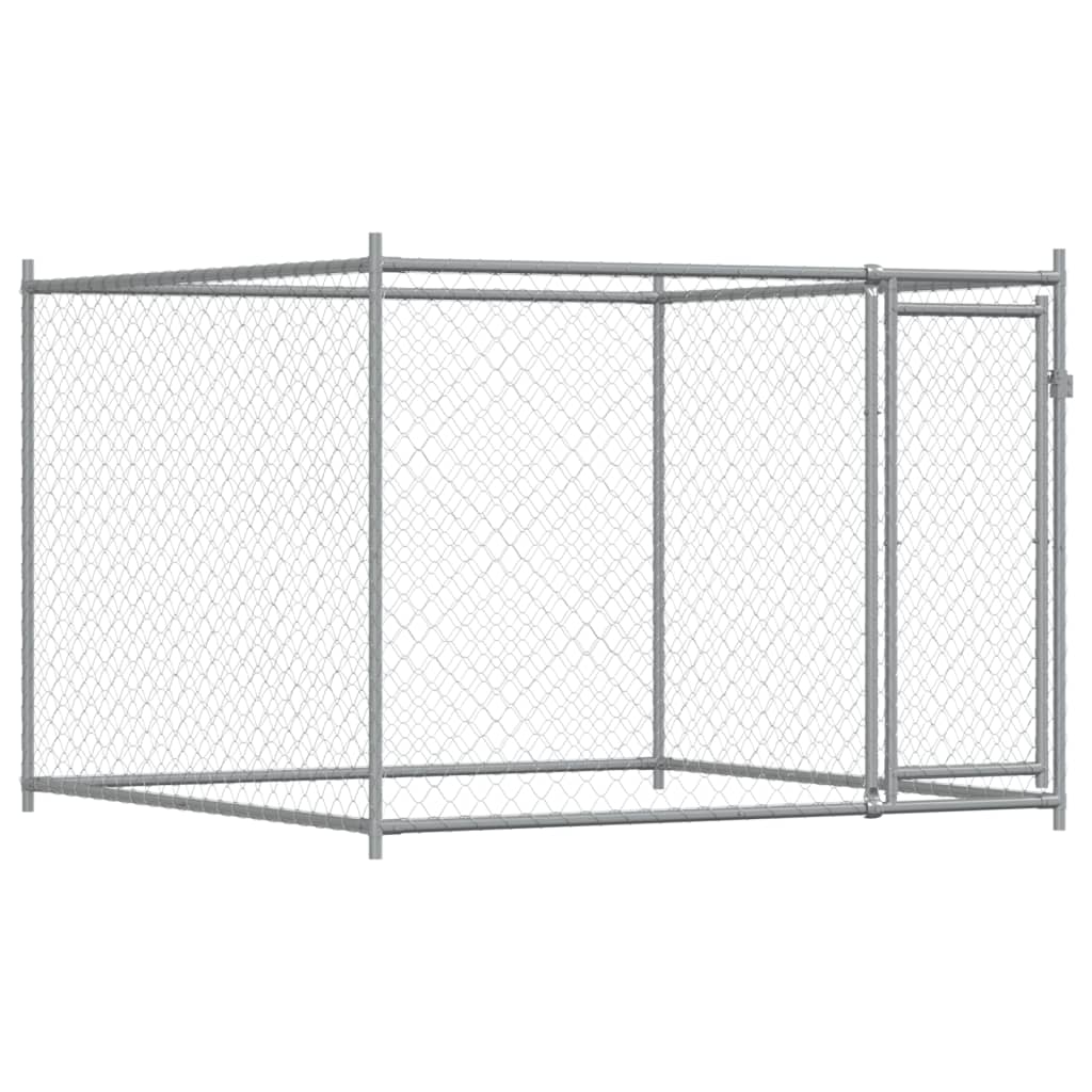 hundegård med låger 8x2x1,5 m galvaniseret stål grå