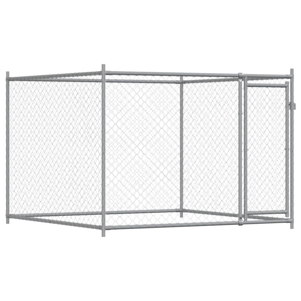 hundegård med låger 10x2x1,5 m galvaniseret stål grå