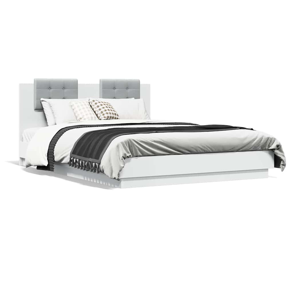 sengeramme med sengegavl og LED-lys 140x200 cm hvid