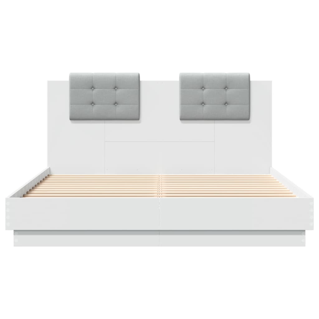 sengeramme med sengegavl og LED-lys 140x200 cm hvid
