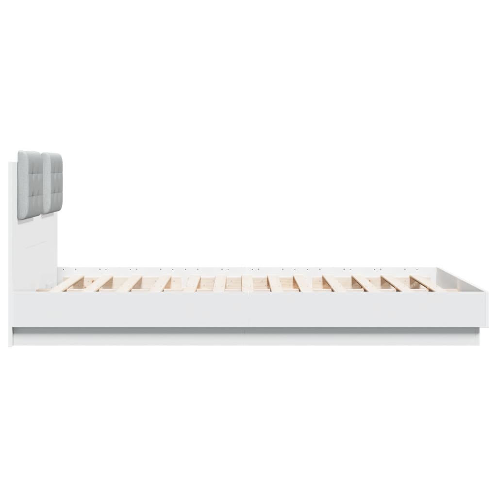 sengeramme med sengegavl og LED-lys 140x200 cm hvid