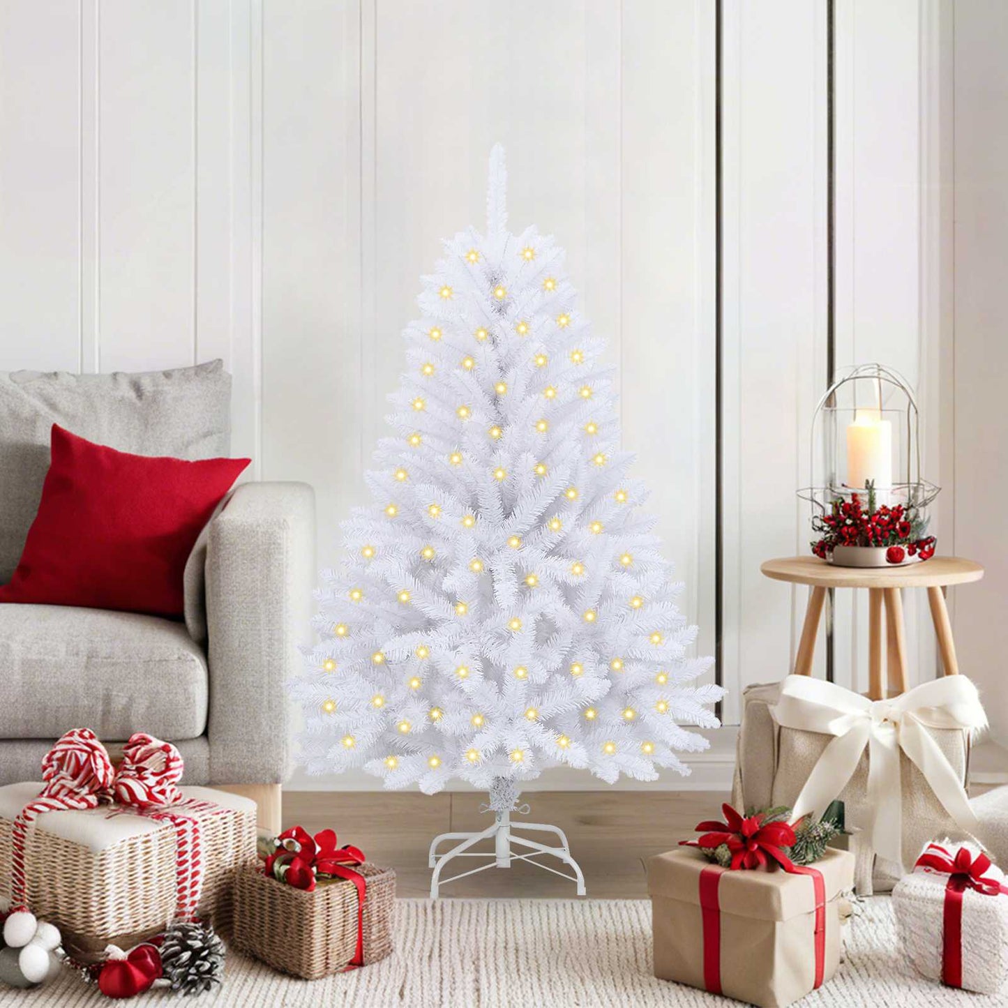 Kunstigt juletræ med 150 LED'er Hvid 120 cm PVC og metal