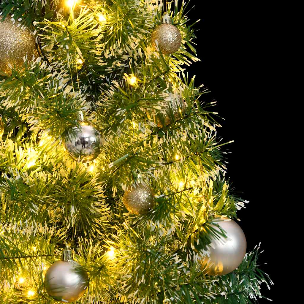 kunstigt juletræ med 150 LED'er + sne og kuglesæt 120 cm