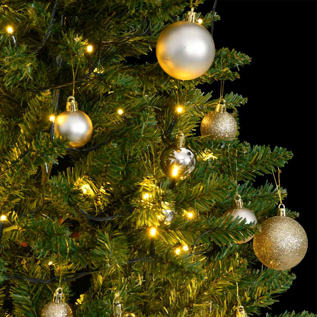 kunstigt juletræ 150 LED'er og kuglesæt hængslet 150 cm