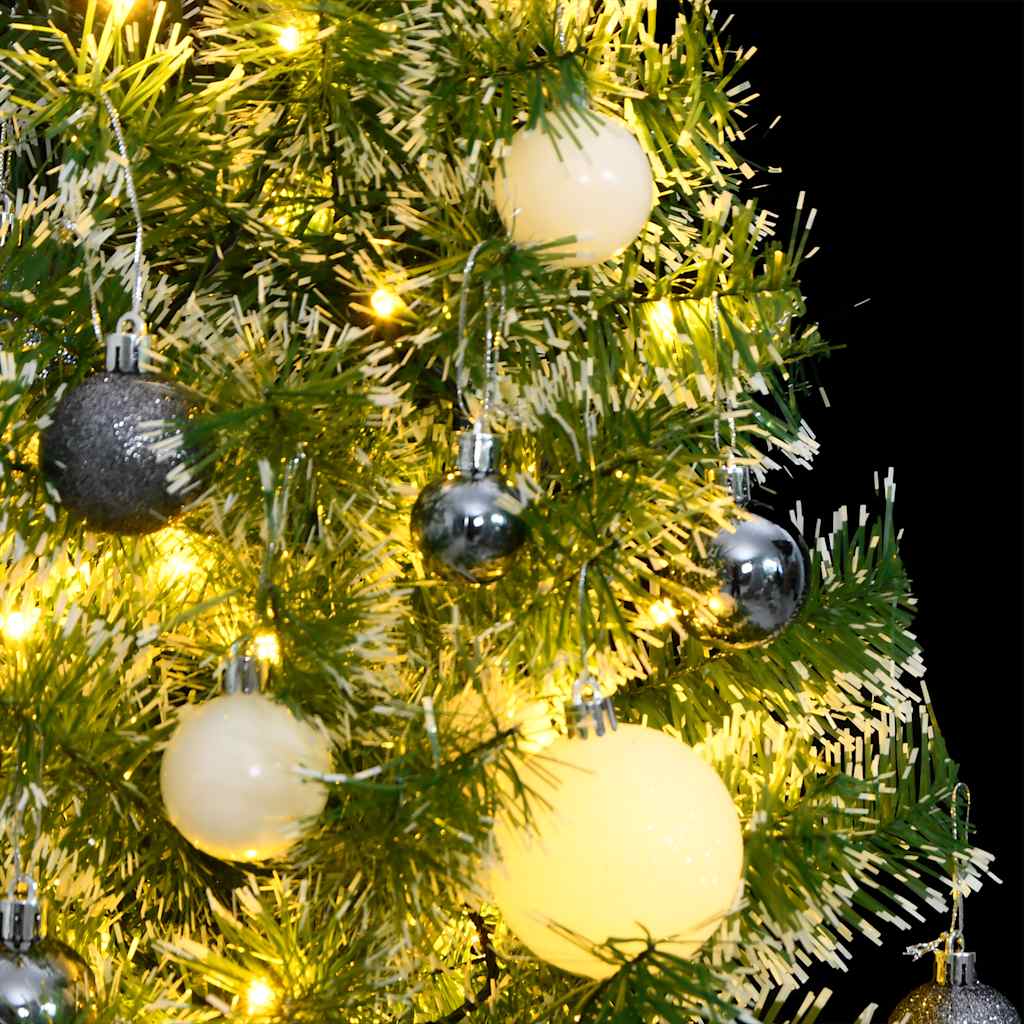 kunstigt juletræ med sne + kuglesæt og 150 LED'er 150 cm