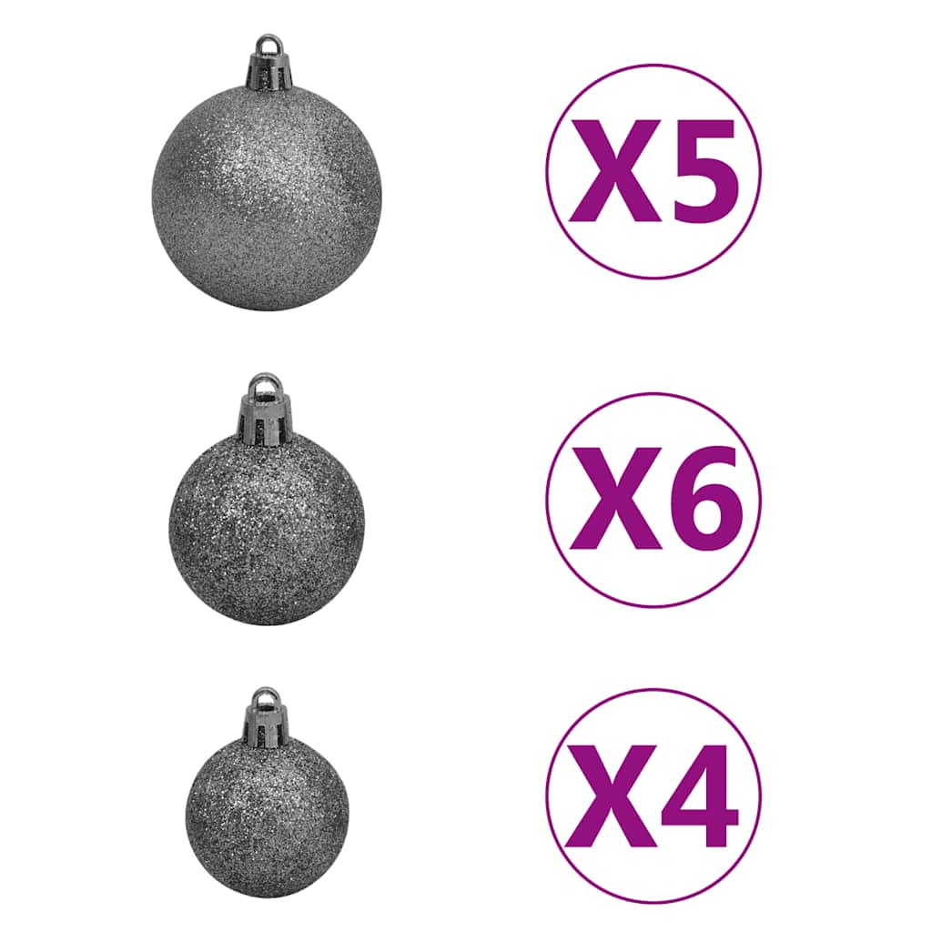 kunstigt juletræ 150 LED'er og kuglesæt hængslet 120 cm