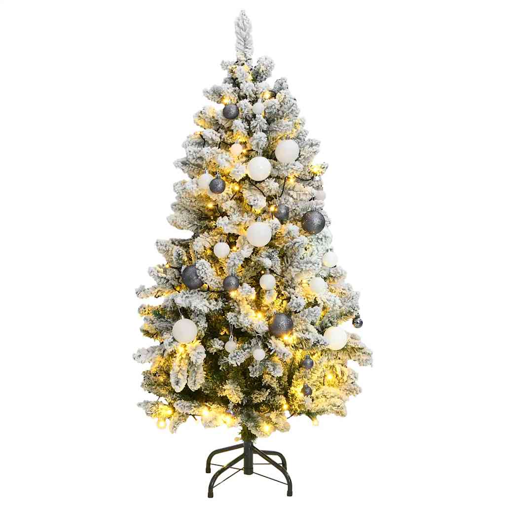 kunstigt juletræ 150 LED'er og kuglesæt hængslet 120 cm