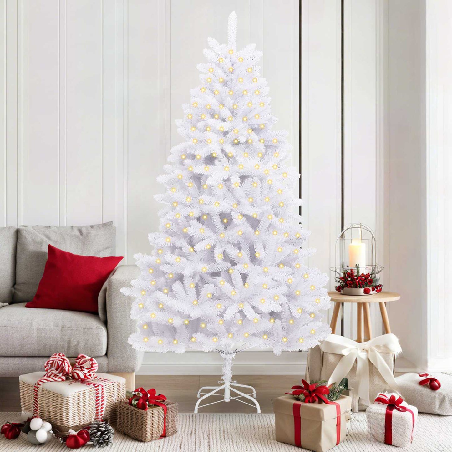 Kunstigt juletræ med 300 LED'er Hvid 180 cm PVC og metal