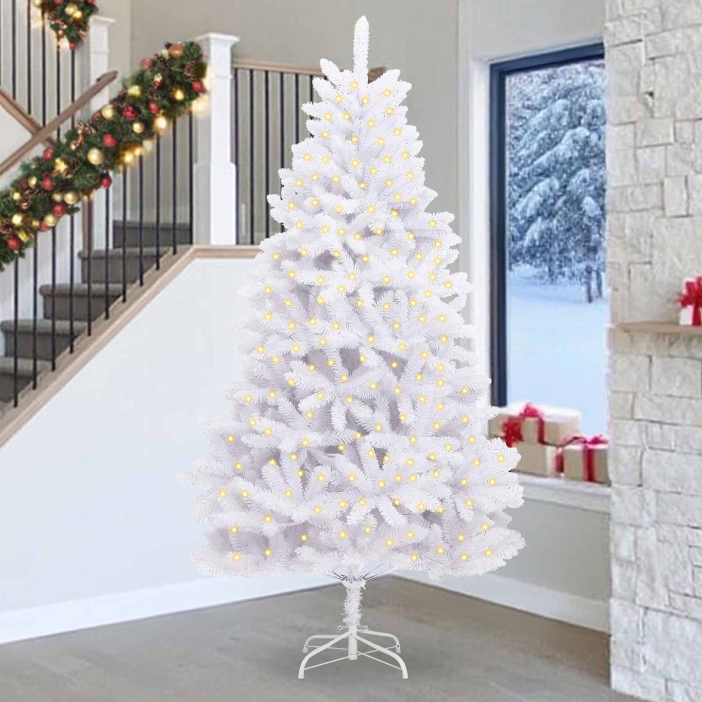 Kunstigt juletræ med 300 LED'er Hvid 270 cm PVC og metal