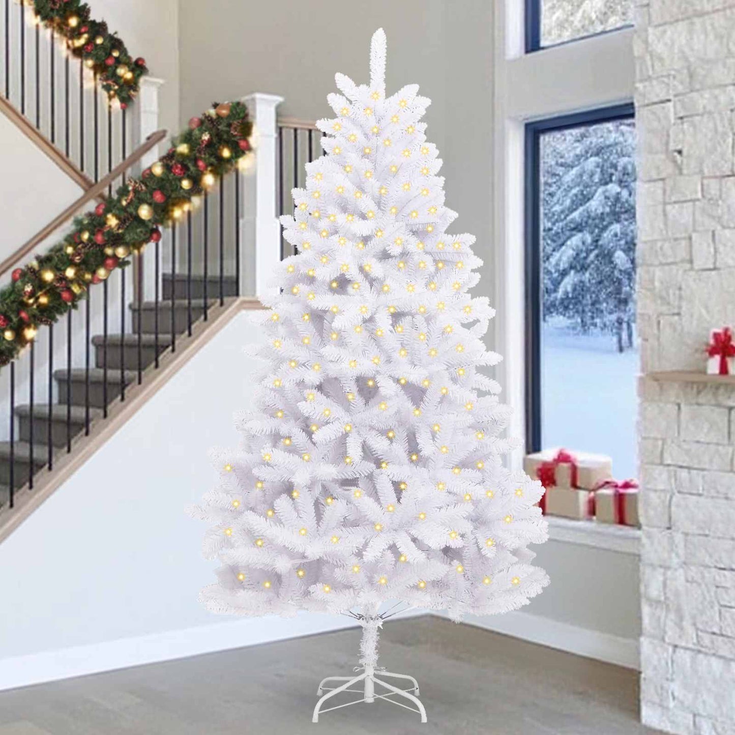 Kunstigt juletræ med 300 LED'er Hvid 300 cm PVC og metal