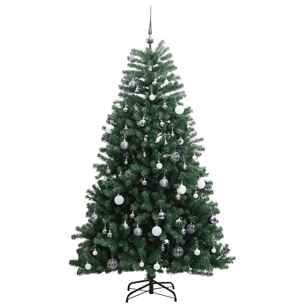 kunstigt juletræ 300 LED'er og kuglesæt hængslet 180 cm