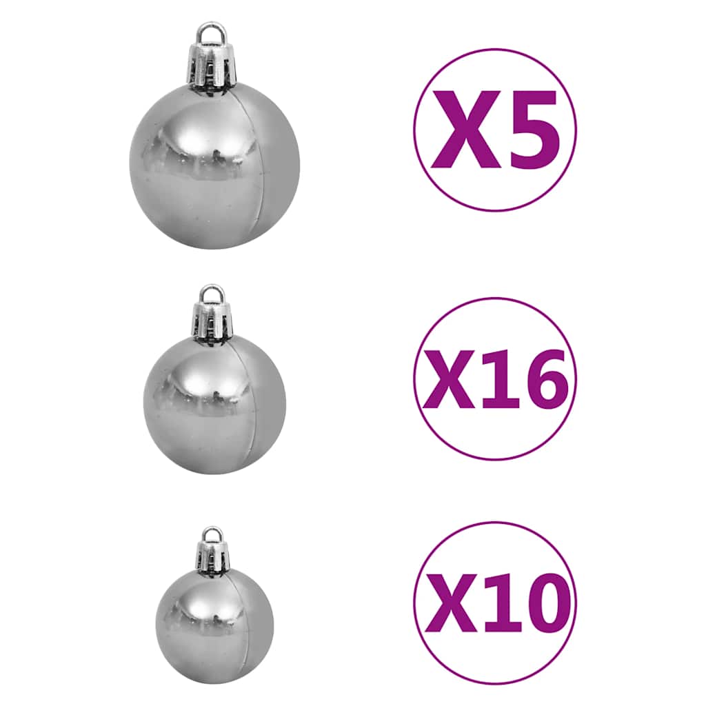 kunstigt juletræ 300 LED'er og kuglesæt hængslet 240 cm