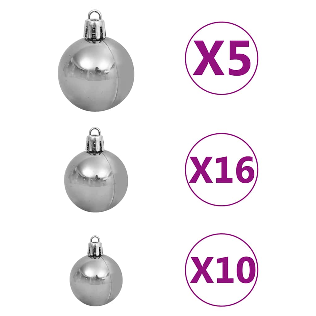 kunstigt juletræ 300 LED'er og kuglesæt hængslet 240 cm